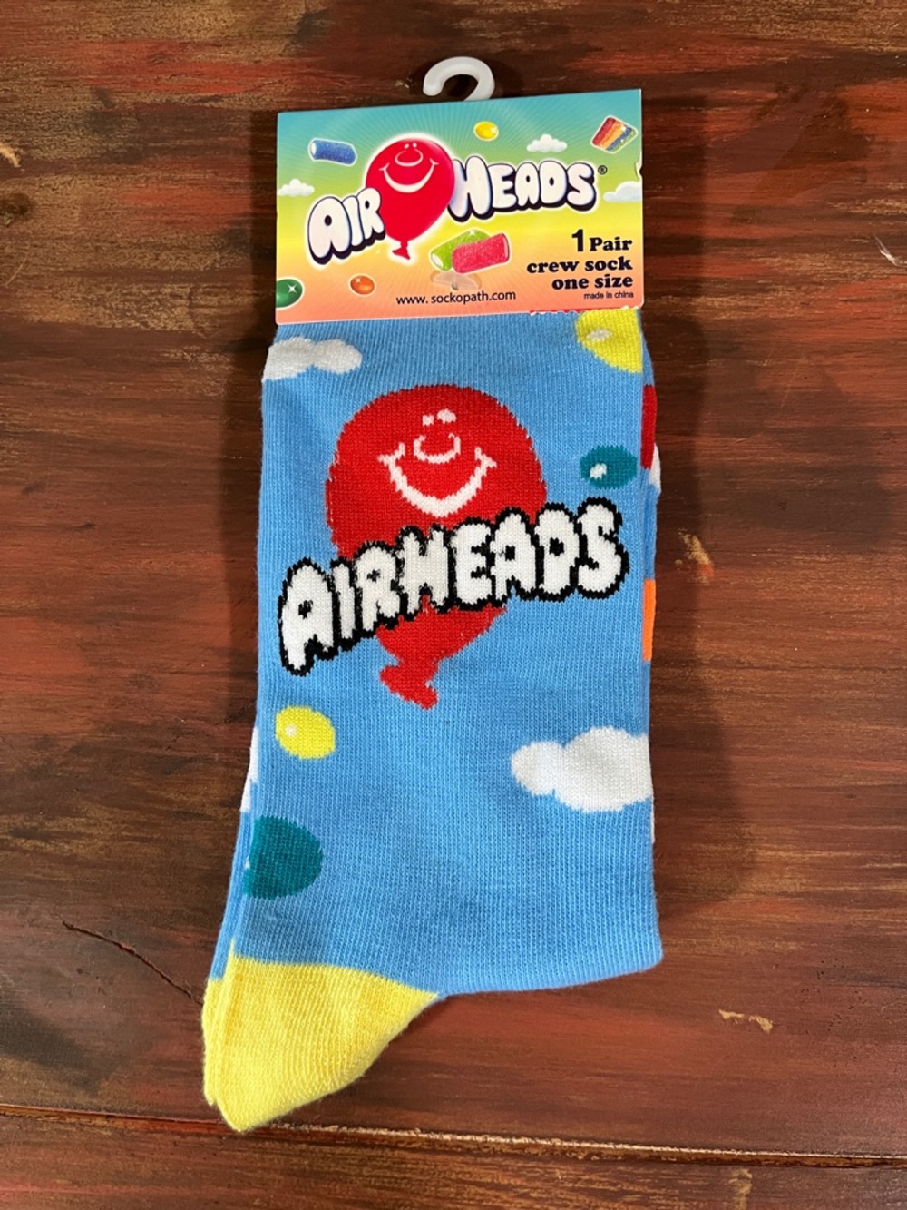 Blue Novelty Crew Socks with Balloon Logo